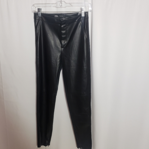 Zara, Black, Faux Leather Pants, Zipper on ankles, Unhemmed - Picture 2 of 9
